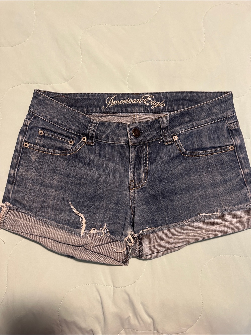 American Eagle Outfitters Women's Rolled Hem Distressed Jean Shorts - Blue